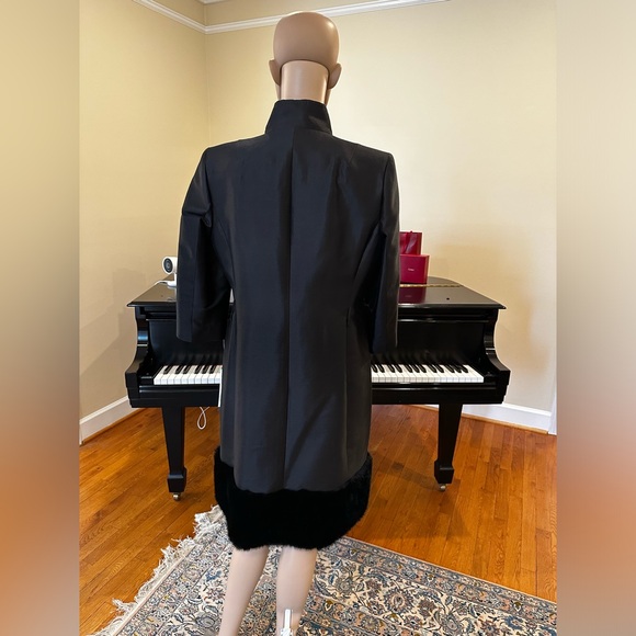 NWT Luxury Party Minimalist Vintage Albert Nipon Faux Fur Trim Coat Jeweled Belt - Picture 11 of 12